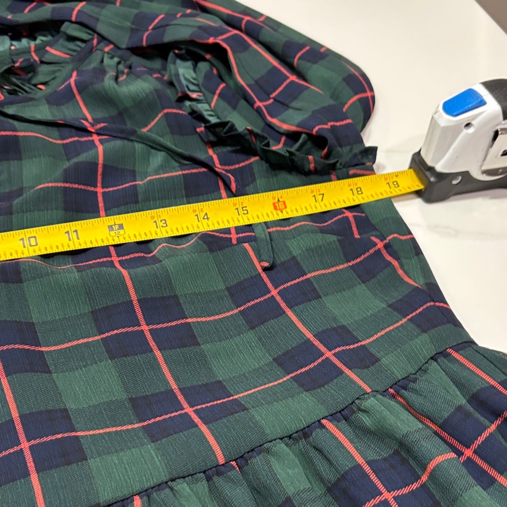 J. Crew Dark Green Plaid Tiered Long Sleeve Dress - Picture 10 of 16